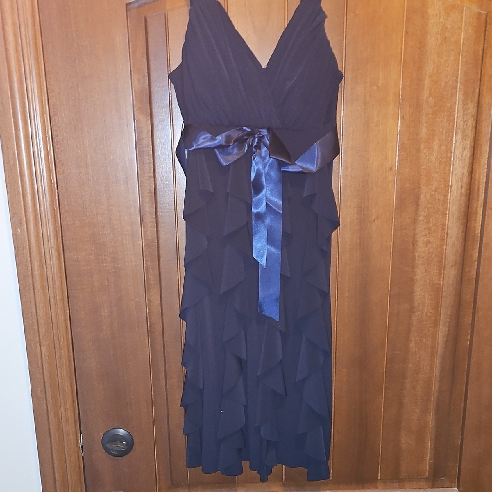 Connected Apparel Blue Wrap Tiered Midi Dress
